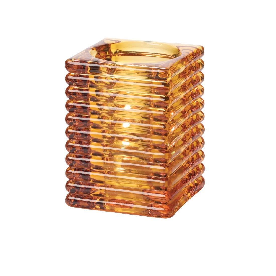 VV4026 Hollowick Horizontal Rib Block Amber Glass Lamp 73mm x 105mm (Pack of 6)