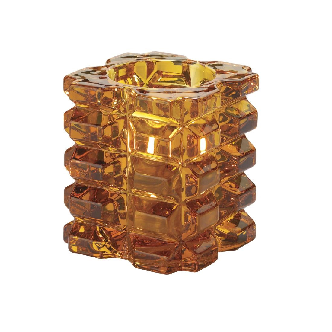 VV4060 Hollowick Faceted Cube Amber Glass Votive 76mm x 83mm (Pack of 6)