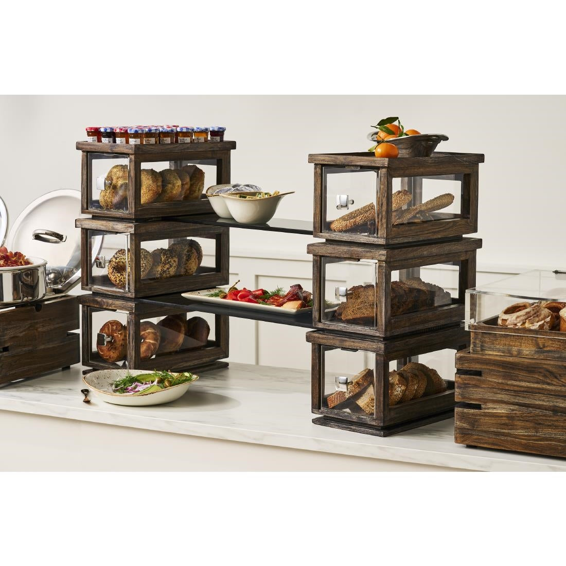 VV4491 Steelite D.W. Haber Fusion Ash Grey Stackable Bakery Box with Acrylic Drawer