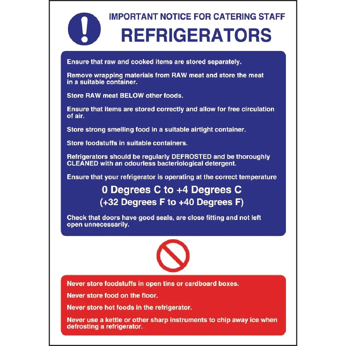 W196 Vogue Refrigerator Guidelines Sign