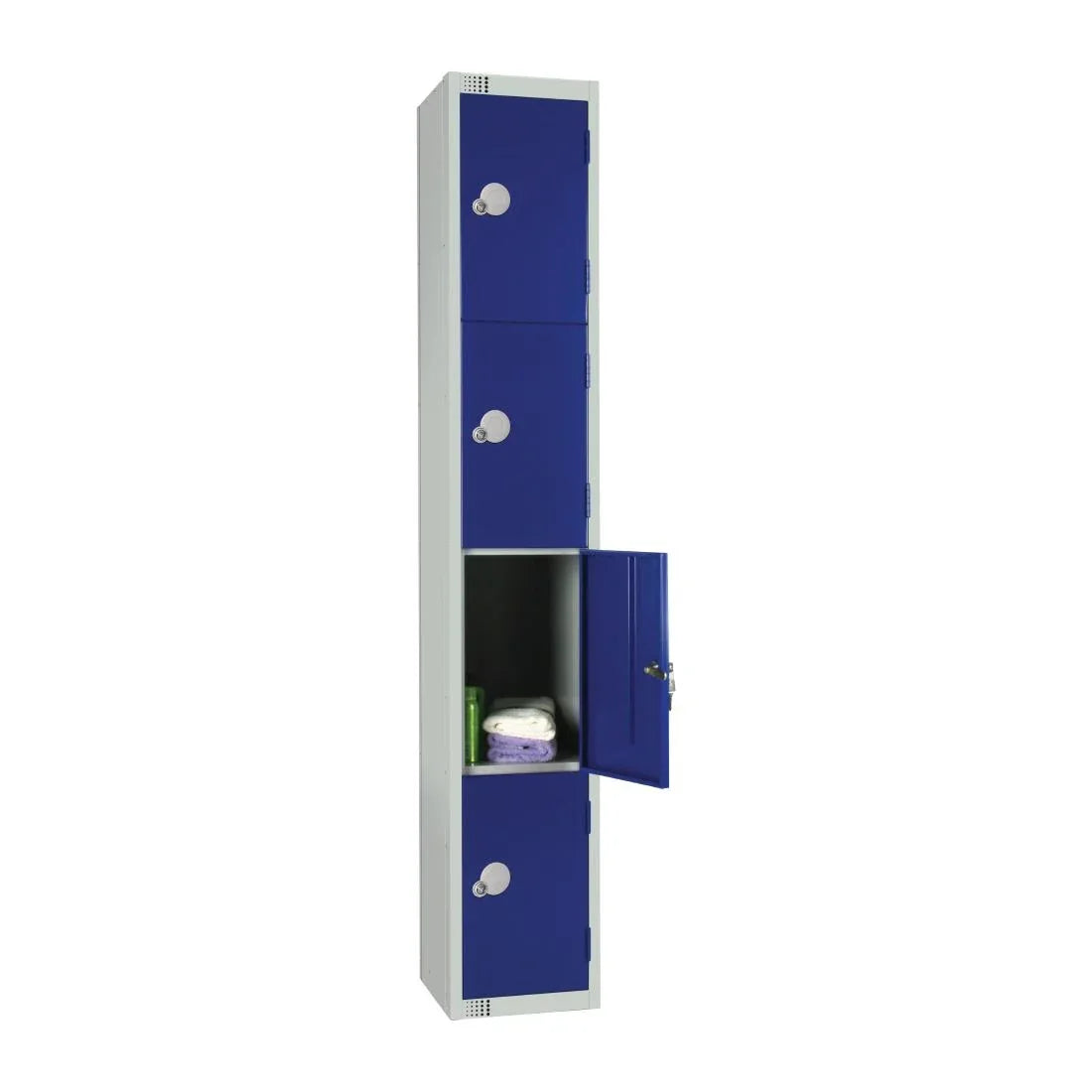 W977-CN Elite Four Door Coin Return Locker Blue - JD Catering Equipment Solutions Ltd
