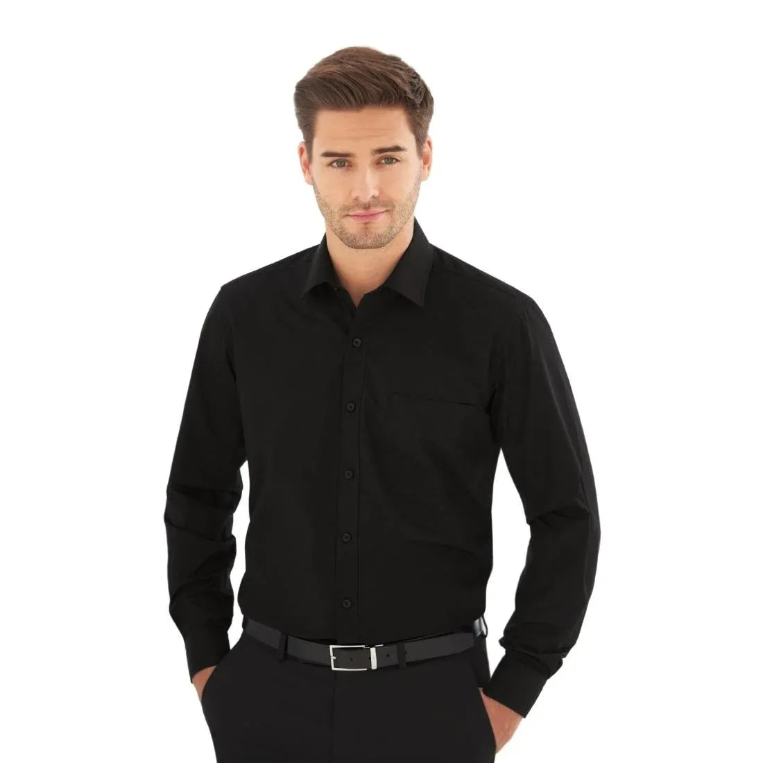 BB710-18 Brook Taverner Mens Long Sleeve Black Rapino Shirt - Collar 18" - JD Catering Equipment Solutions Ltd