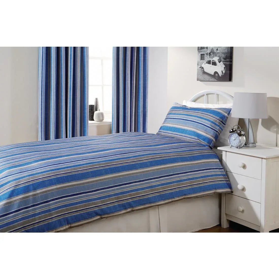 GU370 Mitre Essentials Florence Stripe Duvet Cover Cobalt - JD Catering Equipment Solutions Ltd