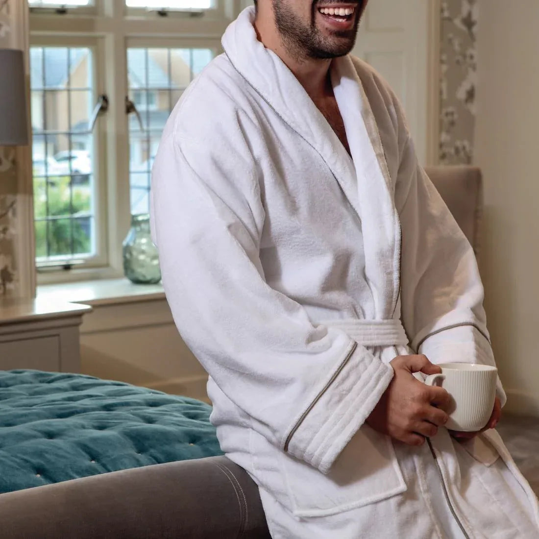 GW394 Mitre Heritage Ambassador Taupe Large Bathrobe White - JD Catering Equipment Solutions Ltd