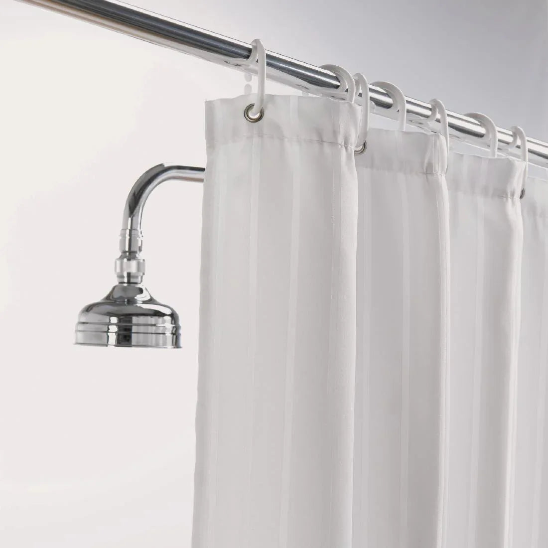 GW413 Mitre Luxury Satin Stripe Shower Curtain White 1780mm - JD Catering Equipment Solutions Ltd