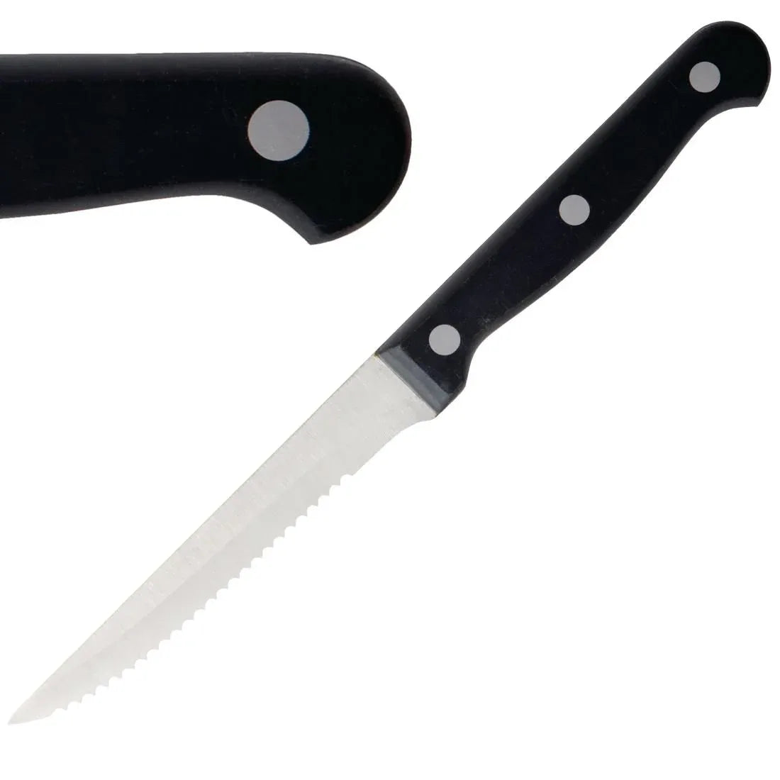 C134 Olympia Serrated Steak Knives Black Handle (Pack of 12) - JD Catering Equipment Solutions Ltd