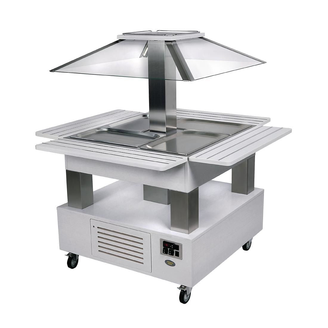 GP309 Roller Grill Heated Salad Bar Square White Wood GP309