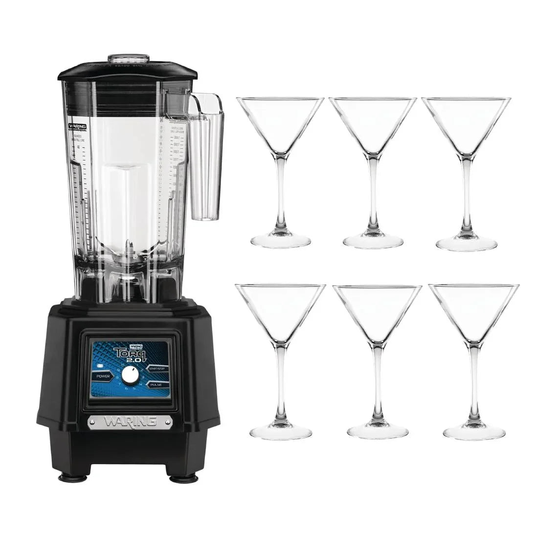 SA601 Waring Torq 2 Bar Blender TBB175K and Martini Glasses Bundle - JD Catering Equipment Solutions Ltd