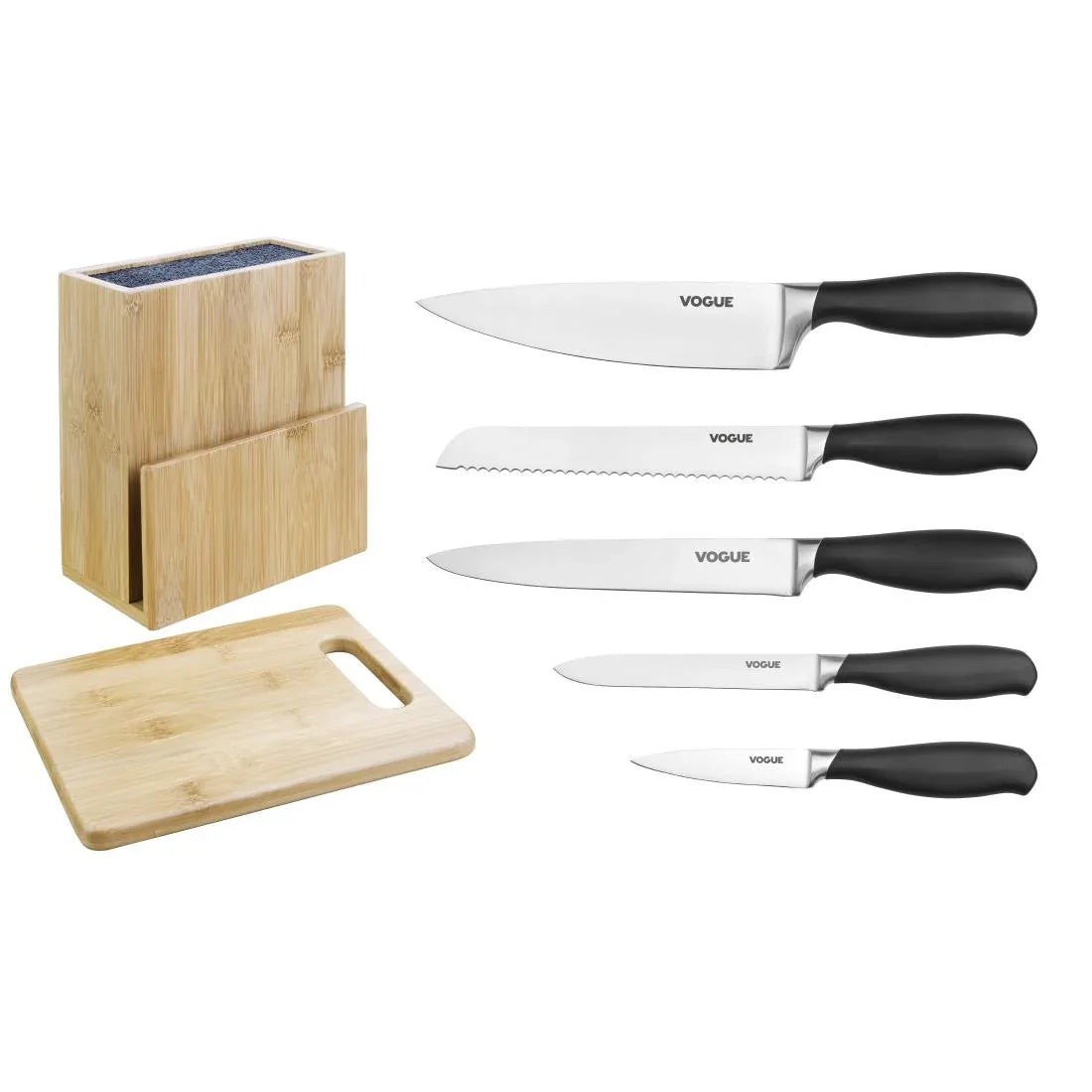 SA610 Vogue Prep Like A Pro 5-Piece Soft-Grip Knife Set With Knife Block and Chopping Board - JD Catering Equipment Solutions Ltd