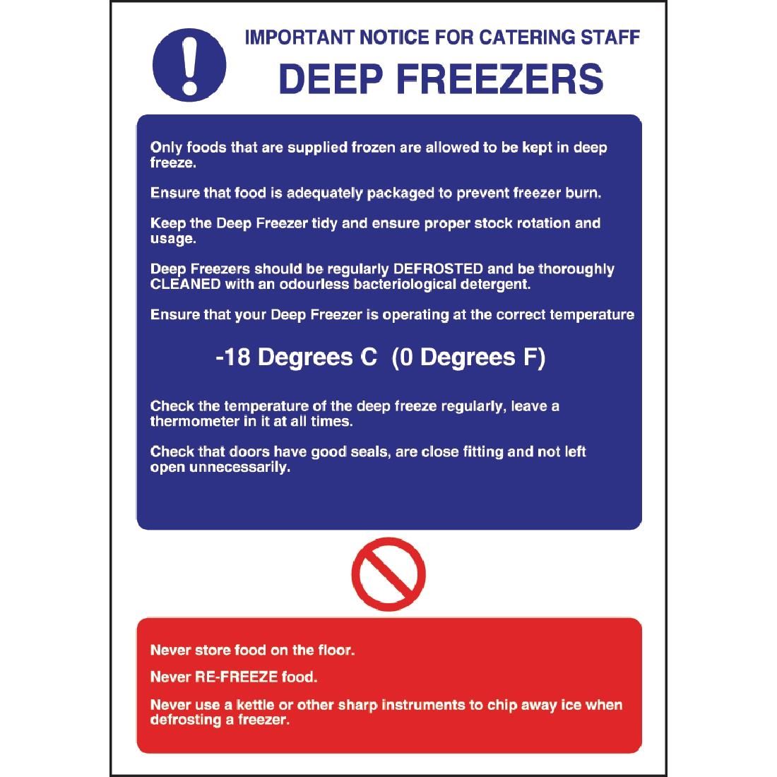 W195 Vogue Deep Freezer Guidelines Sign