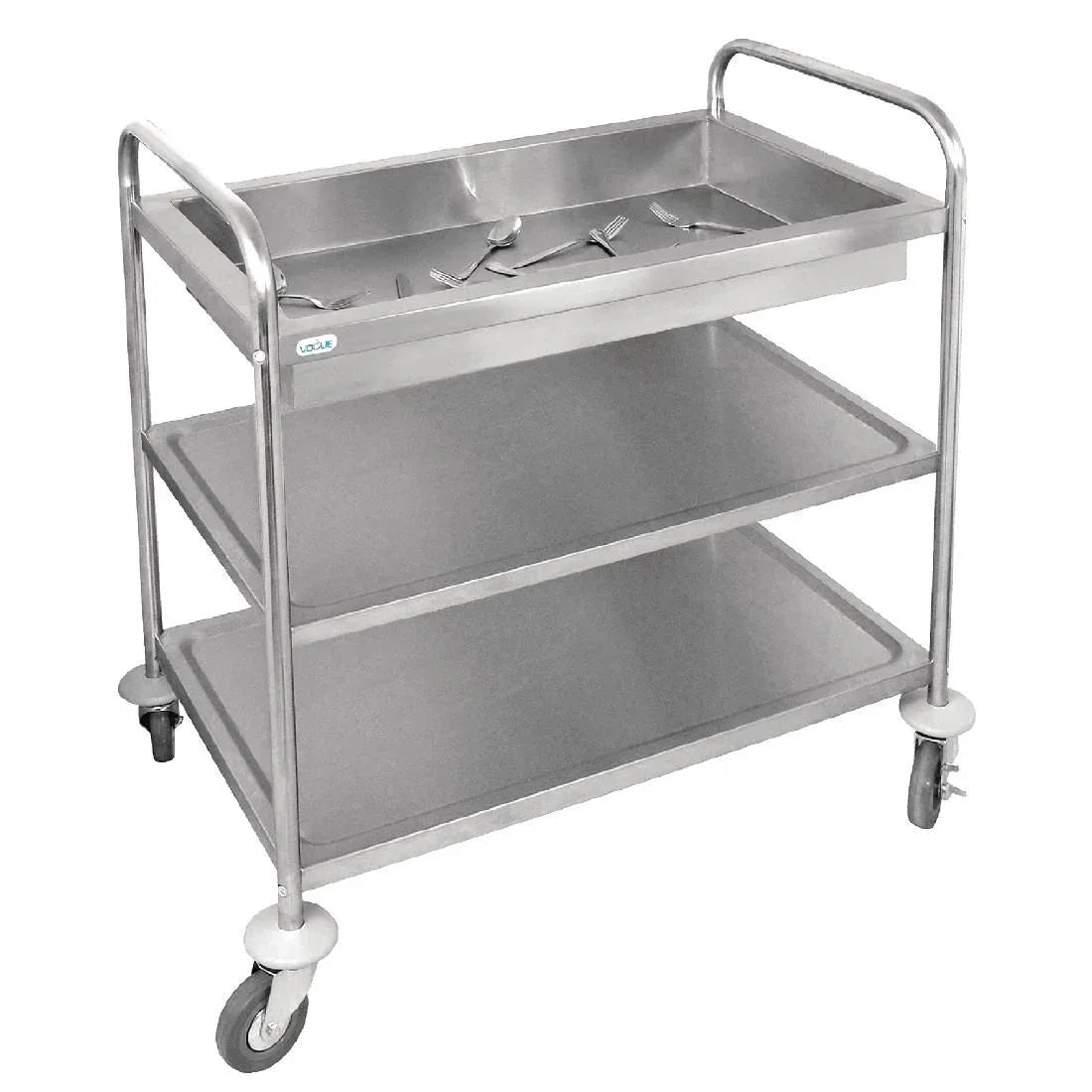 CC365 Vogue Stainless Steel 3 Tier Deep Tray Clearing Trolley - JD Catering Equipment Solutions Ltd