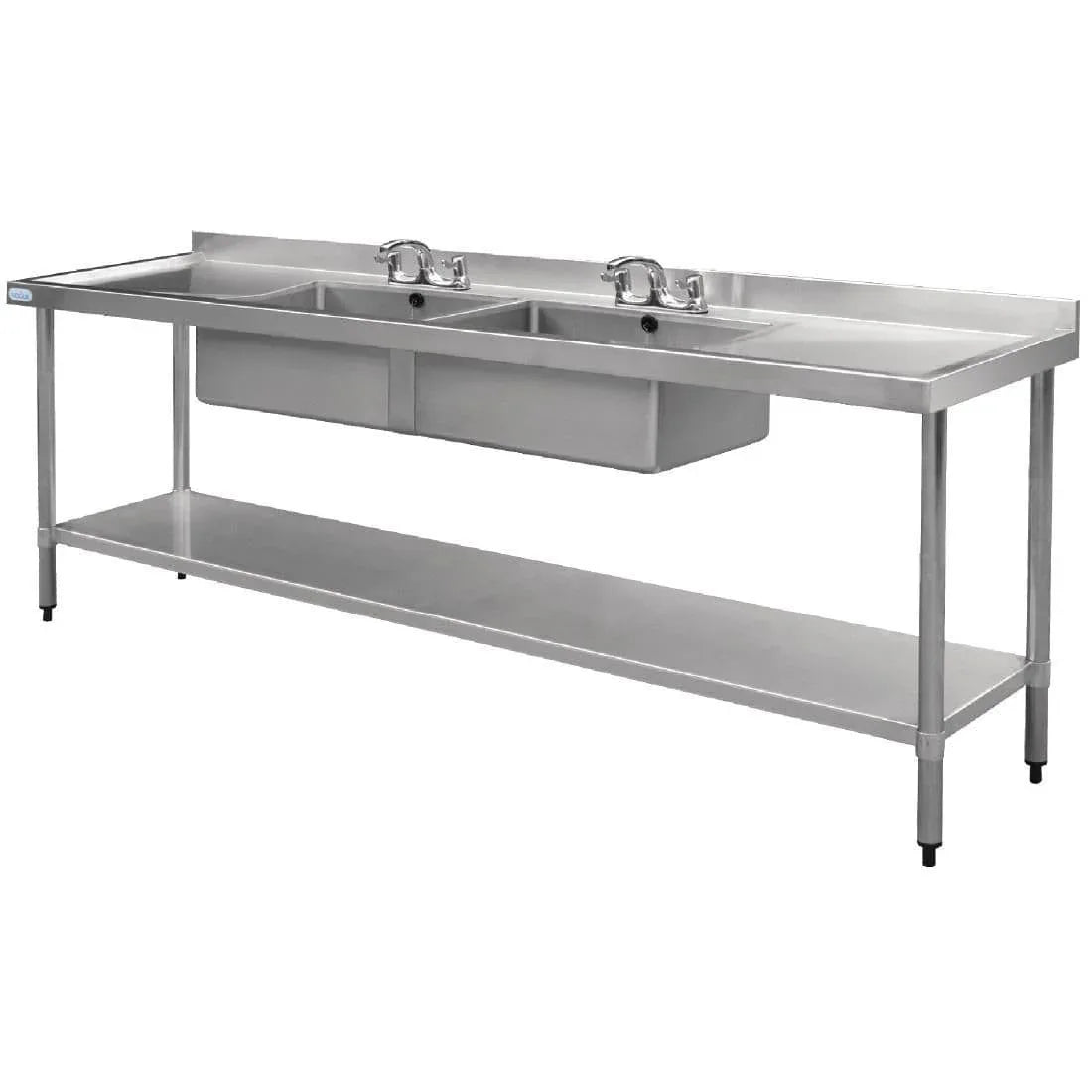 U910 Vogue Stainless Steel Double Sink with Double Drainer 2400mm - JD Catering Equipment Solutions Ltd