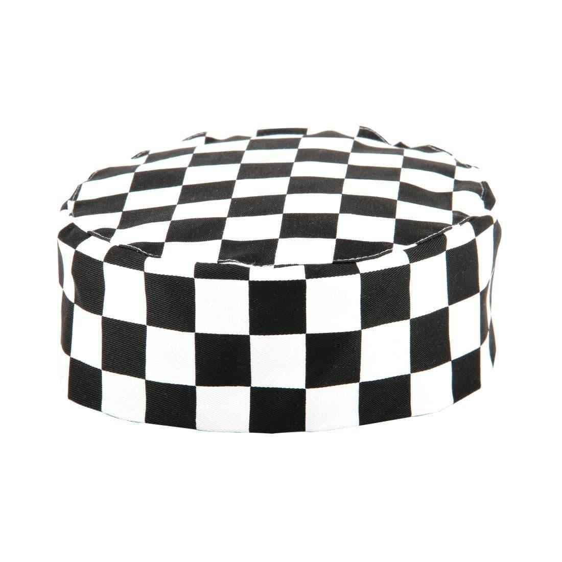 A161 Whites Chefs Skull Cap Big Black and White Check - JD Catering Equipment Solutions Ltd