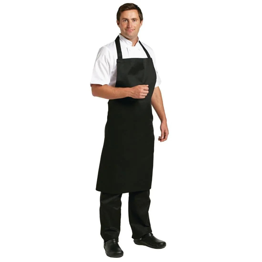 B887 Whites Polycotton Bib Apron Black XL - JD Catering Equipment Solutions Ltd