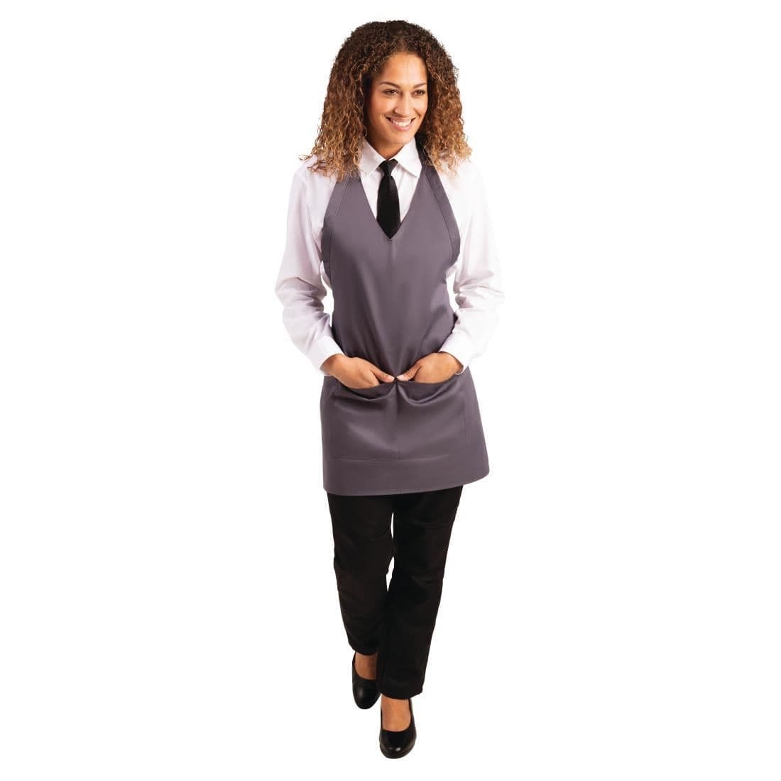 B128 Whites V Neck Service Apron