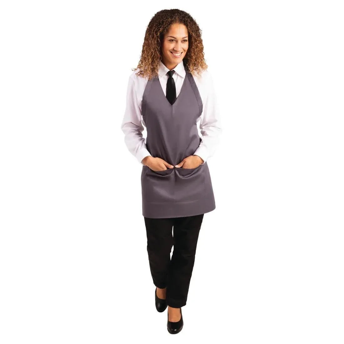 B128 Whites V Neck Service Apron - JD Catering Equipment Solutions Ltd