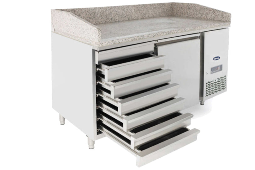 Atosa EPF3490GR Pizza Prep Counter 1 Door + 7nr Ambient Drawers, Marble Top