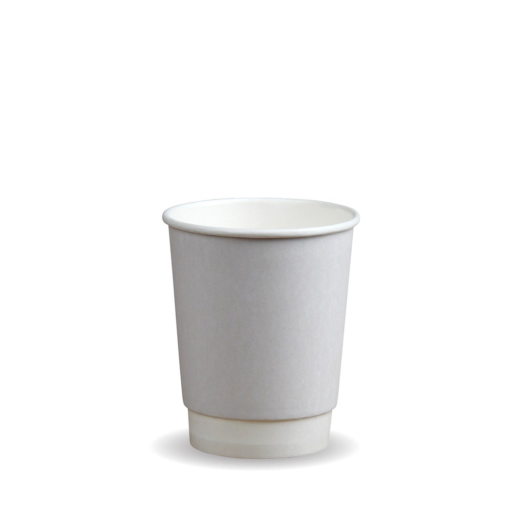Double Wall BioCup - White - Smooth - 250ml / 8oz (80mm) - 500/ctn - white - BioPak commercial catering consumable