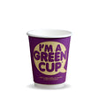 Double Wall BioCup - "I'm A Green Cup" - Smooth - 375ml / 12oz (90mm) - 500/ctn - "I'm a Green Cup" purple - BioPak commercial catering consumable