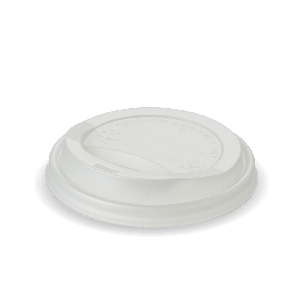 Large PLA BioCup Lid - Opaque - 12 & 16oz (90mm) - 1000/ctn - white - BioPak commercial catering consumable