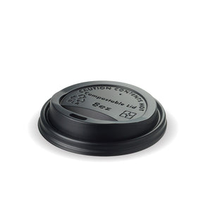Small PLA BioCup Lid - Black - 6 & 8oz (80mm) - 1000/ctn - black - BioPak commercial catering consumable