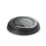 Large PLA BioCup Lid - Black - 12 & 16oz (90mm) - 1000/ctn - black - BioPak commercial catering consumable