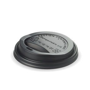 Large PLA BioCup Lid - Black - 12 & 16oz (90mm) - 1000/ctn - black - BioPak commercial catering consumable