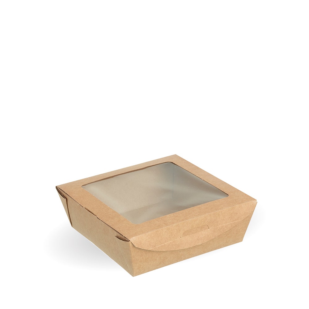 PLA-Lined Salad Box w Window - Kraft - 300/carton - kraft - BioPak commercial catering consumable