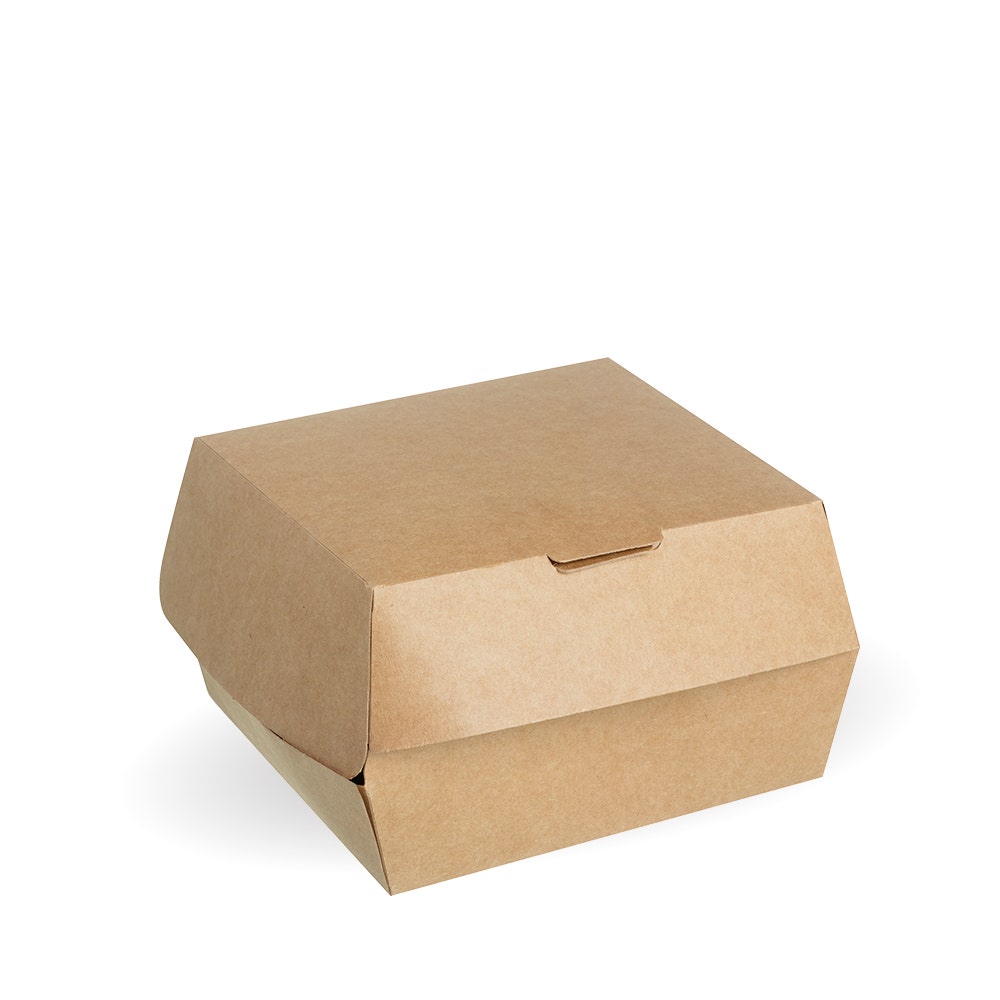 BioBoard Burger Box - Kraft - 600/ctn - kraft - BioPak commercial catering consumable