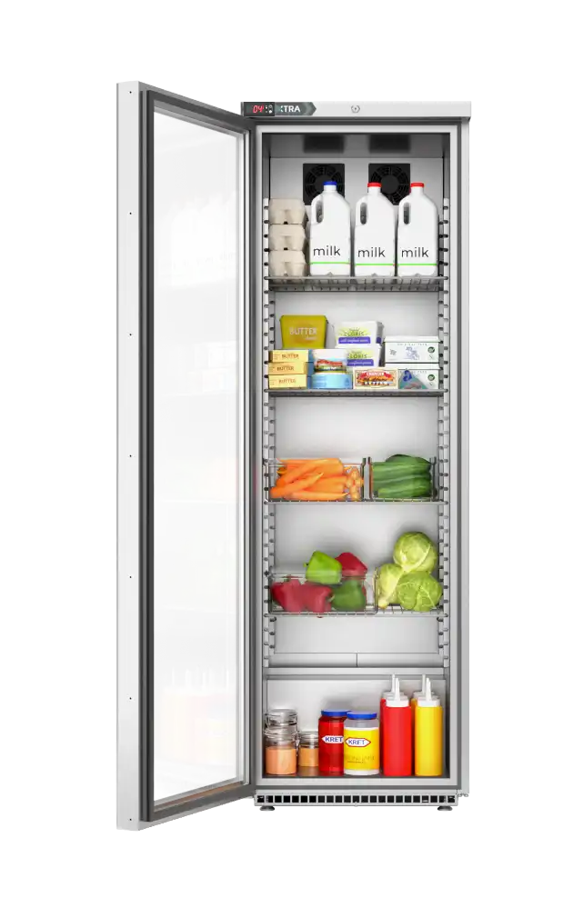 Foster XR415G: 410L Glass Door Cabinet Refrigerator (33-276) Left Hinge