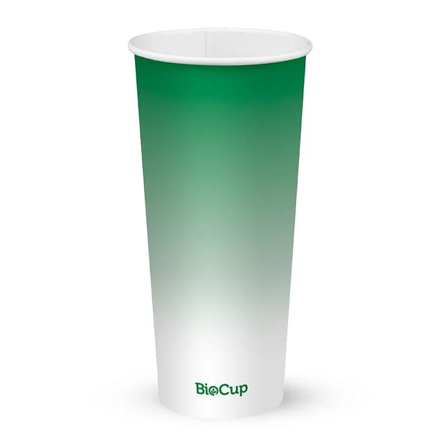 Cold Paper Cup - Green - 700ml / 24oz (90mm) - 500/ctn - green fade - BioPak commercial catering consumable