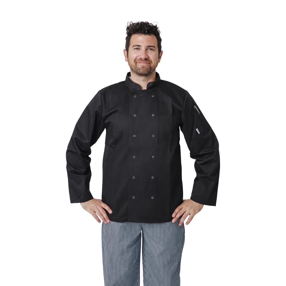 A438-XXL Whites Vegas Unisex Chefs Jacket Long Sleeve Black XXL JD Catering Equipment Solutions Ltd