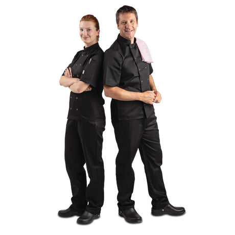 A439-3XL Whites Vegas Unisex Chefs Jacket Short Sleeve Black 3XL JD Catering Equipment Solutions Ltd