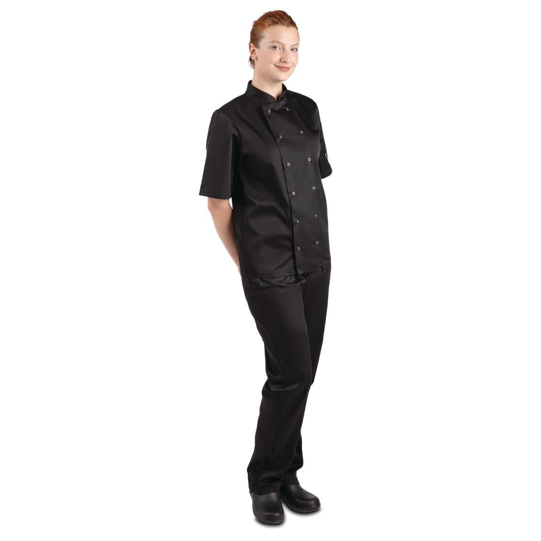 A439-M Whites Vegas Unisex Chefs Jacket Short Sleeve Black M JD Catering Equipment Solutions Ltd