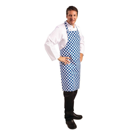 A554 Whites Bib Apron Blue And White Check JD Catering Equipment Solutions Ltd