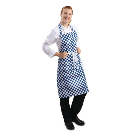 A554 Whites Bib Apron Blue And White Check JD Catering Equipment Solutions Ltd