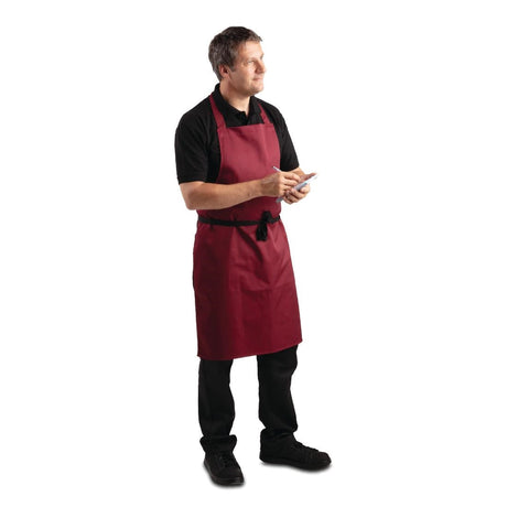 A557 Whites Bib Apron Burgundy JD Catering Equipment Solutions Ltd