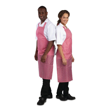 A581 Whites Water Resistant Bib Apron Red And White Stripe - JD Catering Equipment Solutions Ltd
