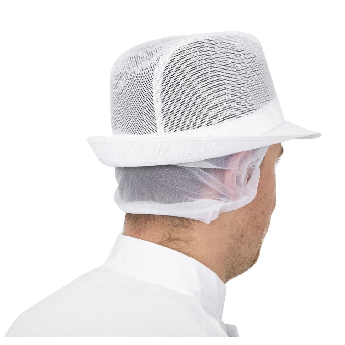 A653-M Trilby Hat with Net Snood White M JD Catering Equipment Solutions Ltd