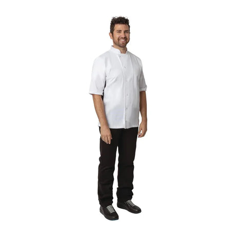 A928-XL Whites Nevada Unisex Chefs Jacket Short Sleeve Black and White XL - JD Catering Equipment Solutions Ltd