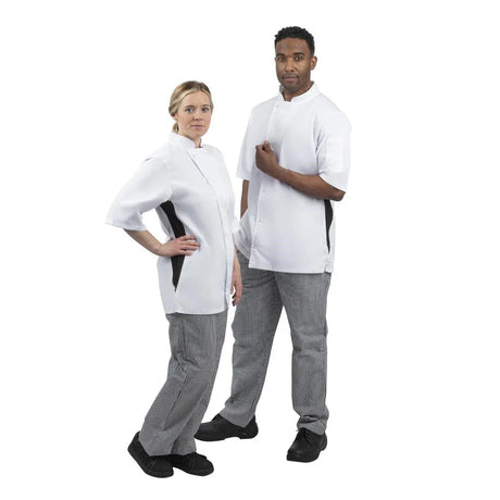 A928-XXL Whites Nevada Unisex Chefs Jacket Short Sleeve Black and White 2XL - JD Catering Equipment Solutions Ltd