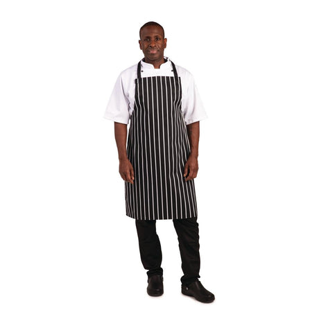 A935 Whites Bib Apron Butchers Stripe Black JD Catering Equipment Solutions Ltd