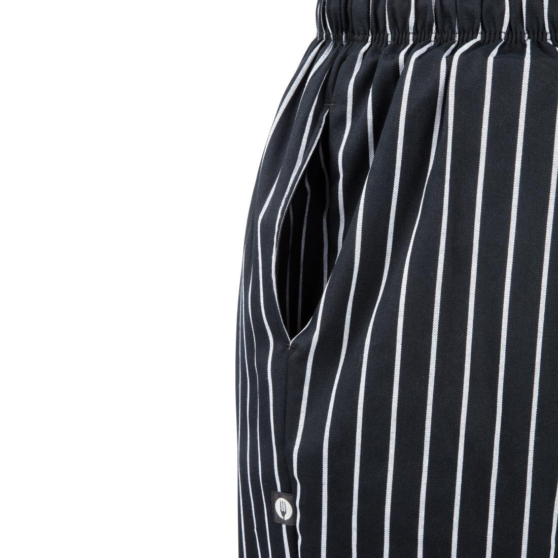 A940-XS Chef Works Designer Baggy Pant Black and White Striped XS JD Catering Equipment Solutions Ltd