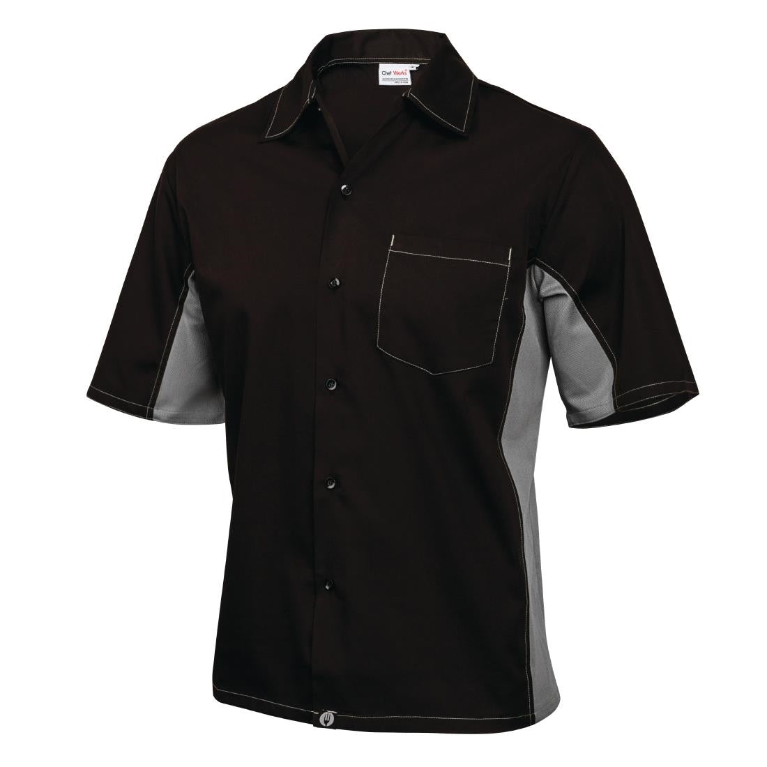 A948-XL Chef Works Unisex Contrast Shirt Black and Grey XL JD Catering Equipment Solutions Ltd