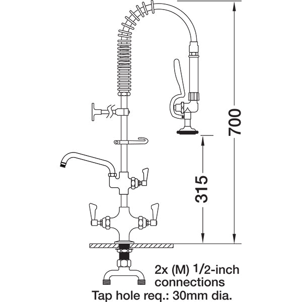 AJPR20-SH-BF2-S AquaJet Pre-Rinse Spray. AJPR20 base / SHORT style/ BF2 bowl filler / STANDARD gun