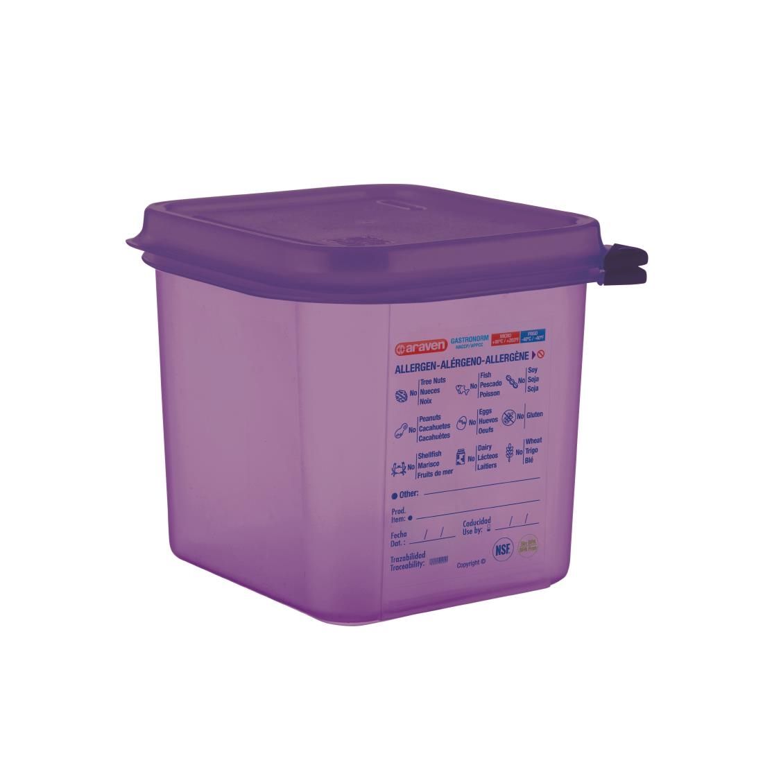 Araven Allergen Polypropylene 1/6 Gastronorm Food Container Purple 2.6L JD Catering Equipment Solutions Ltd
