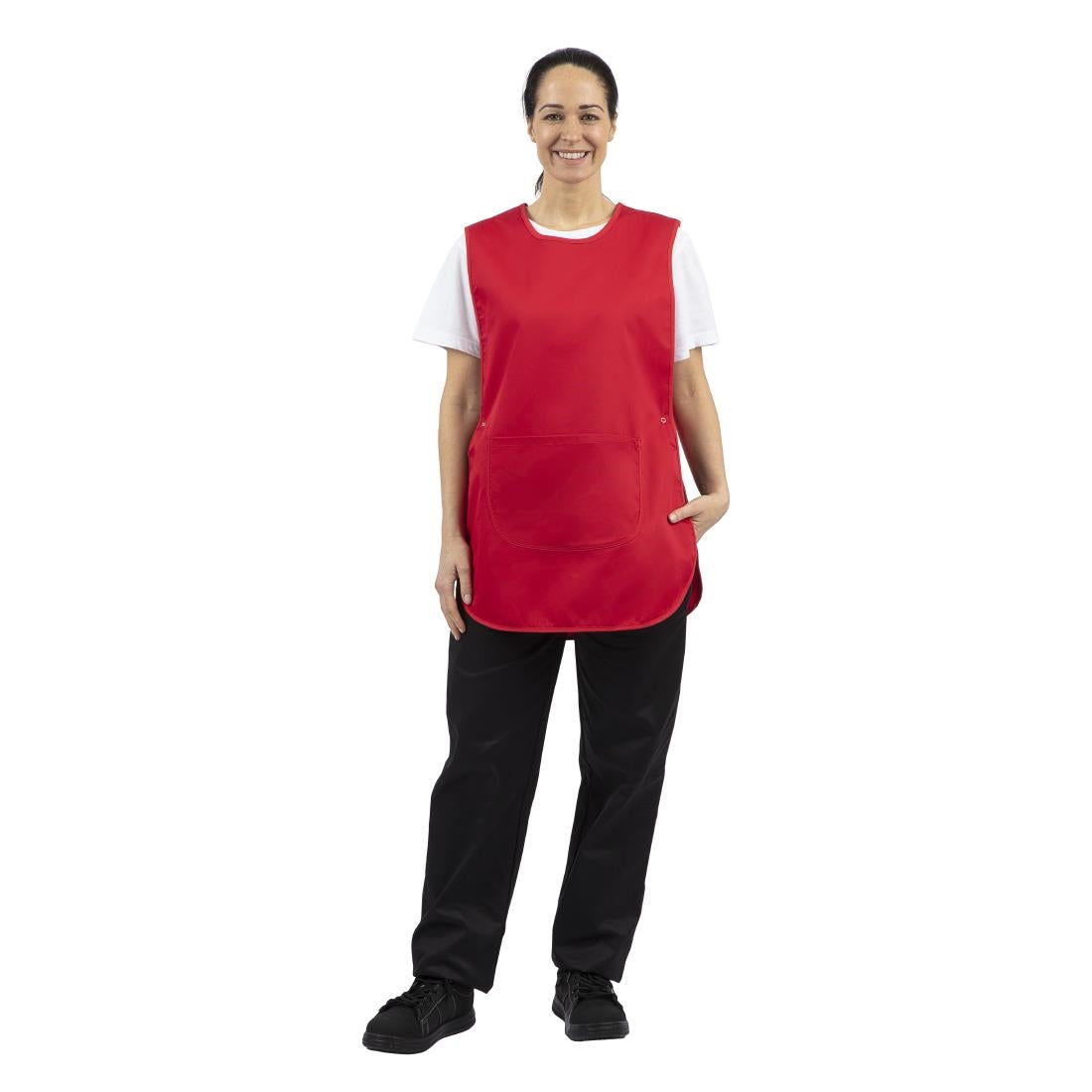B042 Whites Tabard With Pocket Red JD Catering Equipment Solutions Ltd