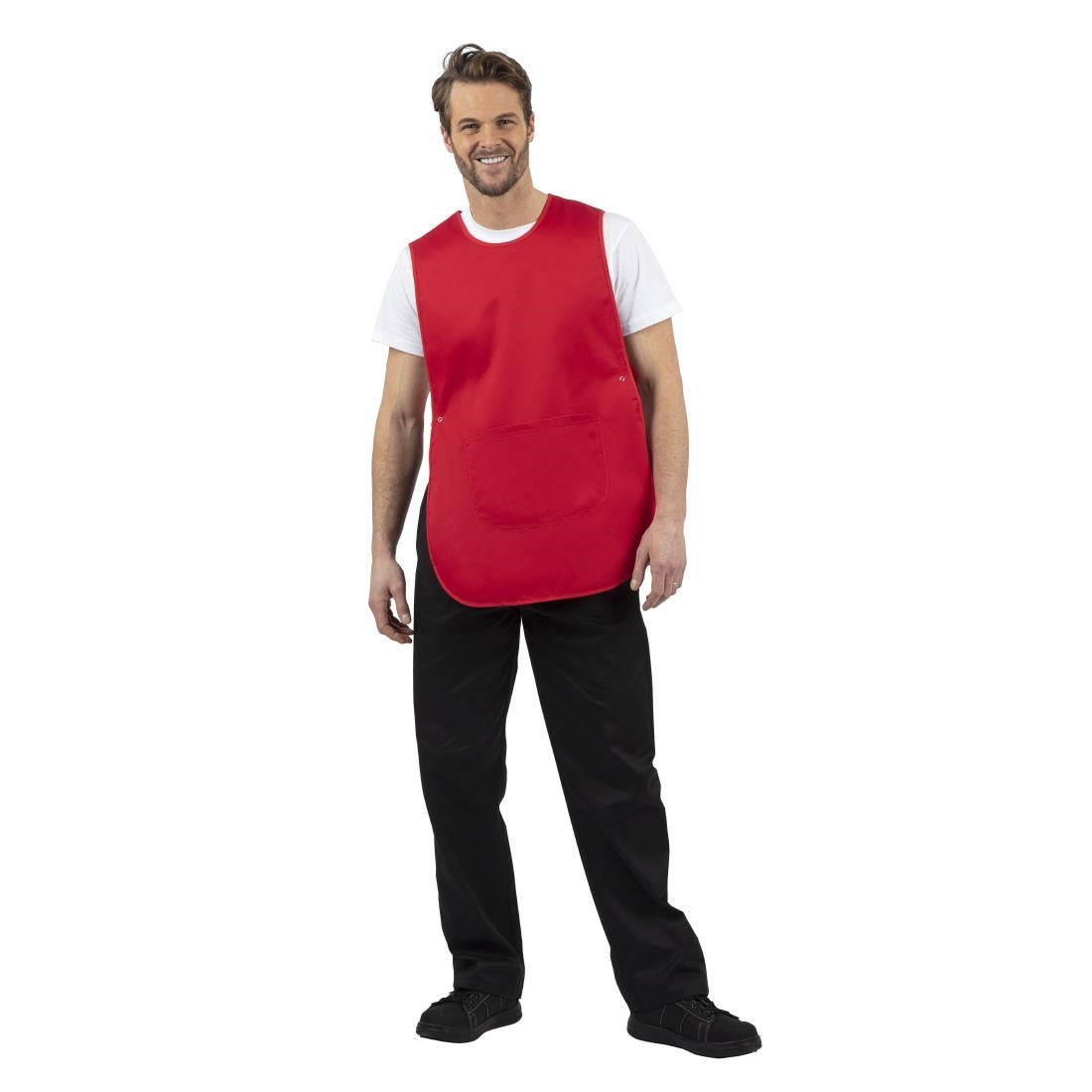 B042 Whites Tabard With Pocket Red JD Catering Equipment Solutions Ltd