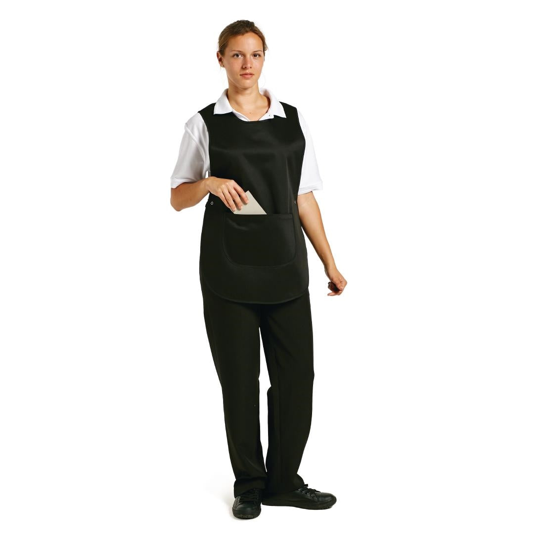 B046 Whites Tabard With Pocket Black JD Catering Equipment Solutions Ltd