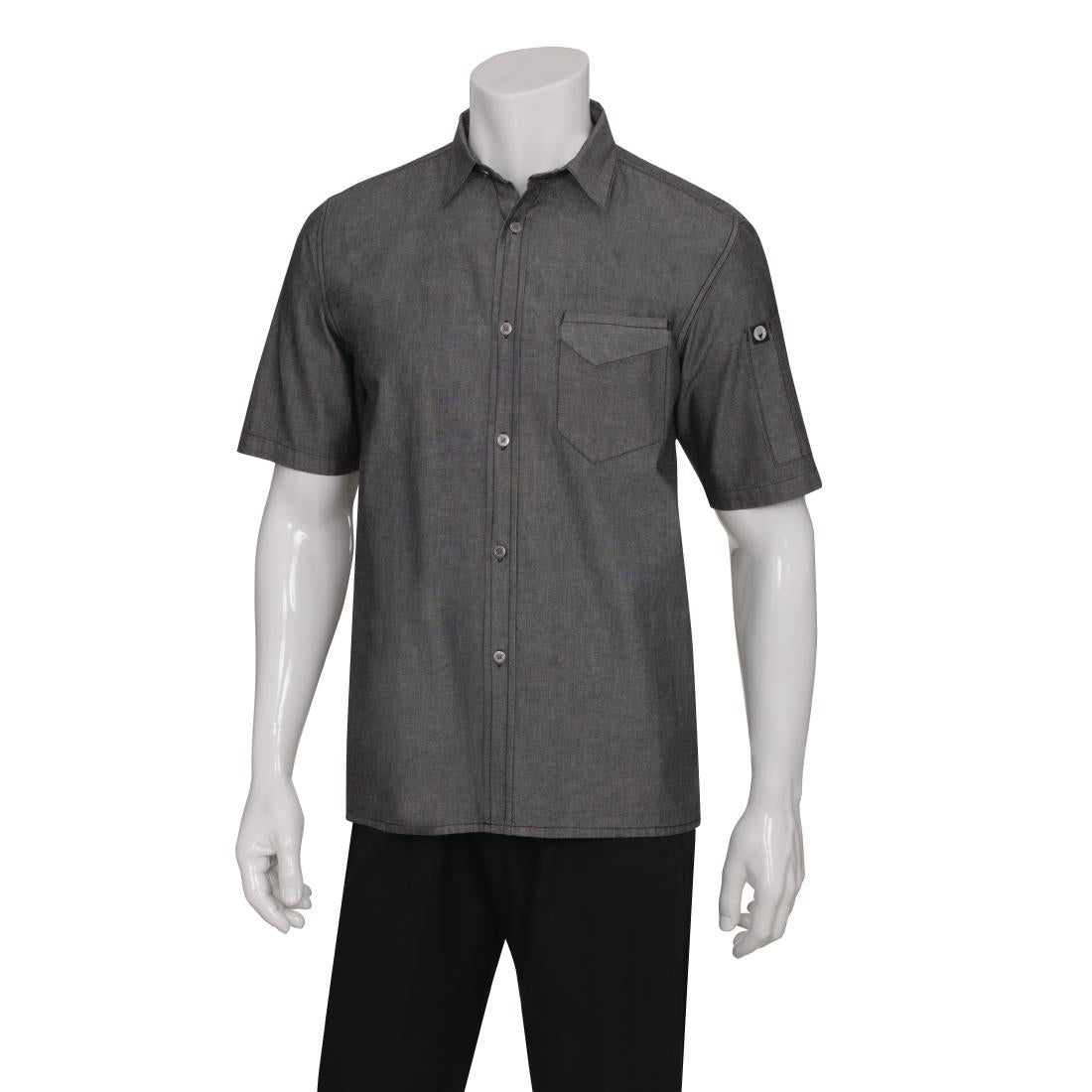 B075-M Chef Works Unisex Detroit Denim Short Sleeve Shirt Black M JD Catering Equipment Solutions Ltd